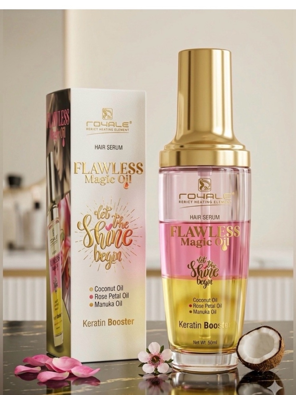 Royale Flawless Magic Oil Hair Serum - Pink & Gold -50ml
